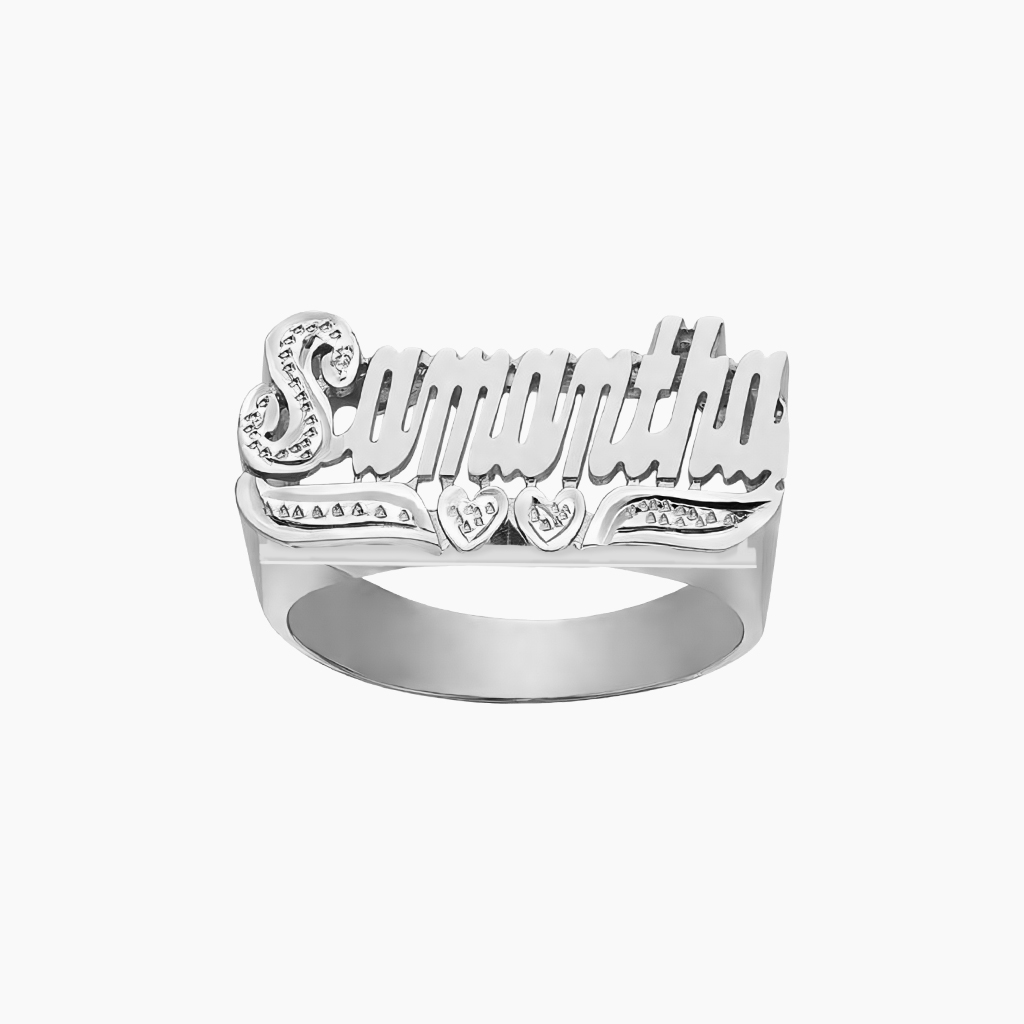 Custom Silver Name Heart Ring