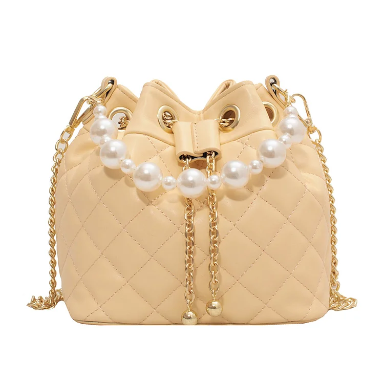 Fashion Crossbody Bag with Pearl Chain Quilted Top-Handle Handbag for Women Gift
