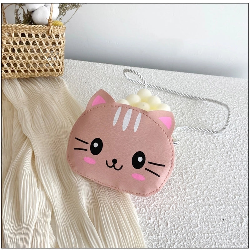Kid’S Small Pu Leather Cat Cute Round Zipper Crossbody Bag