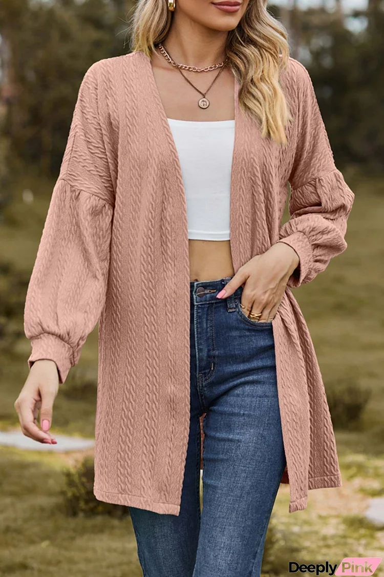 Solid Cable Knit Long Cardigan