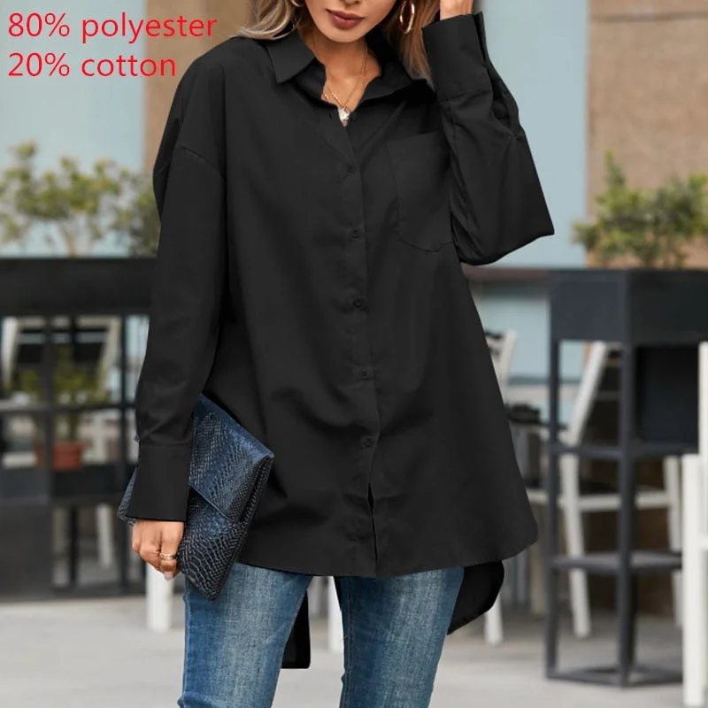 Celmia 2022 Women White Shirts Fashion Asymmetrical Tunic Tops Summer Lapel Solid Long Sleeve Button Casual Party Elegant Blusas