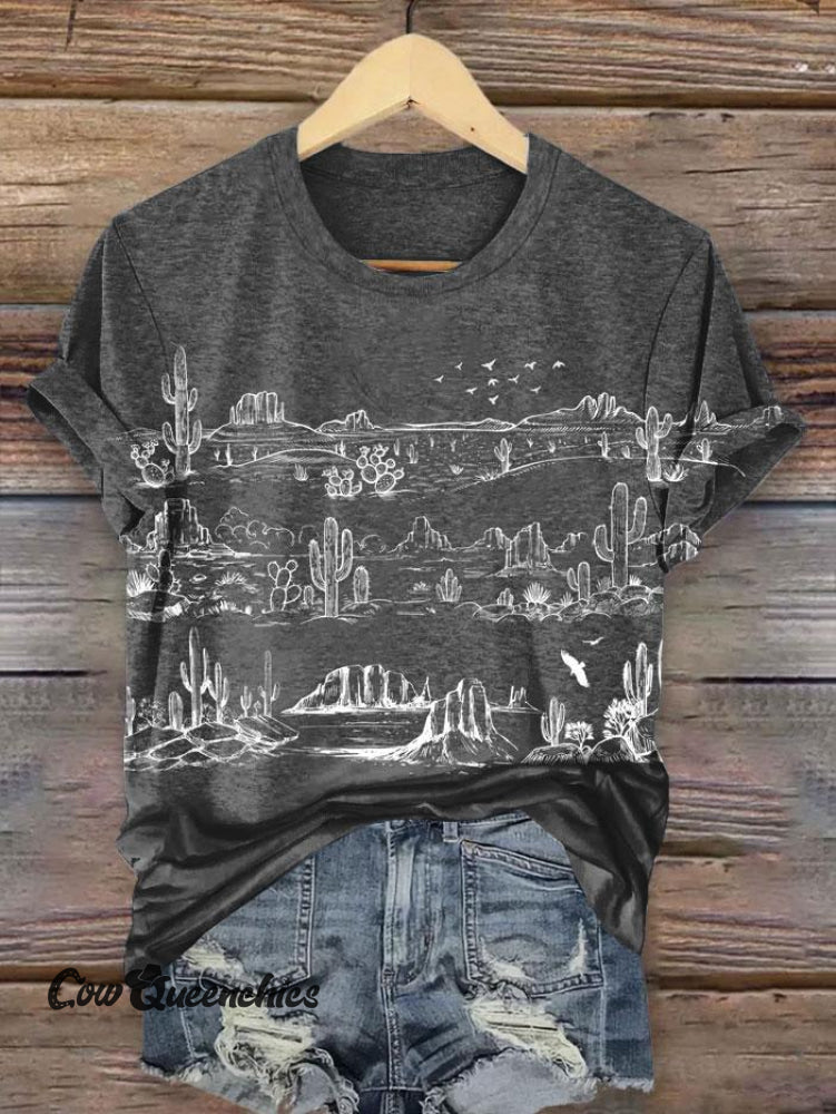 Vintage Western Simple Print T-Shirt Black / S