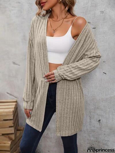 Ribbed Open Front Dropped Shoulder Cardigan