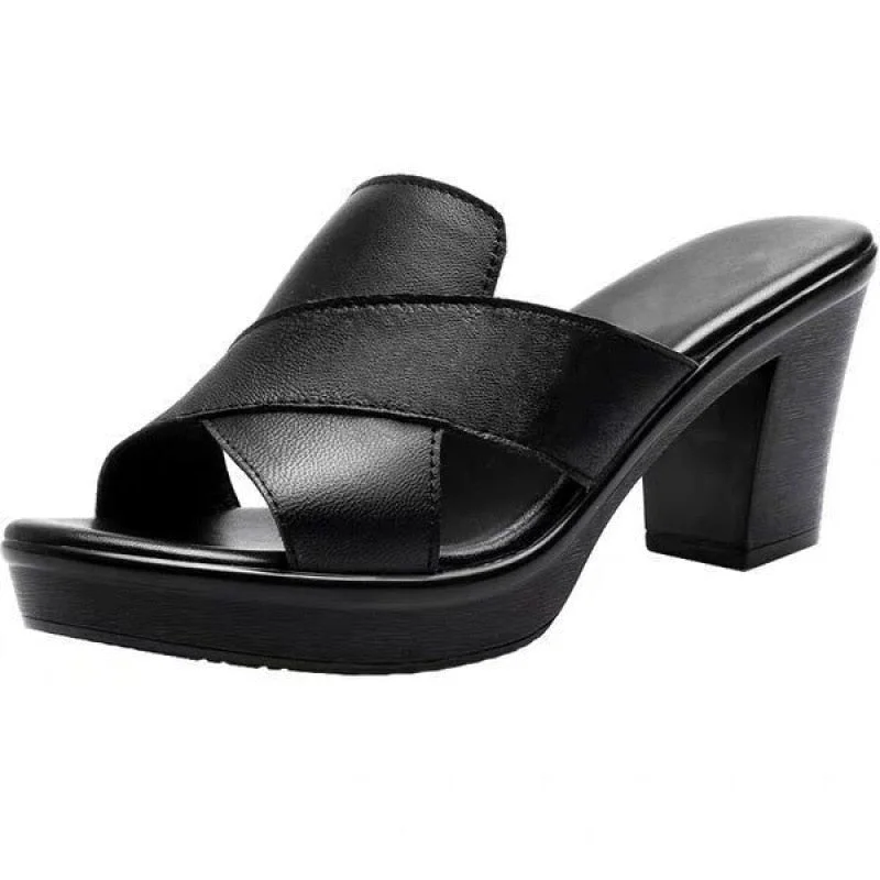 Comemore Summer Women's Slippers 2022 Block High Heels Women Shoes Female Sandals Casual Flip Flops Platform Black Mules Elderly