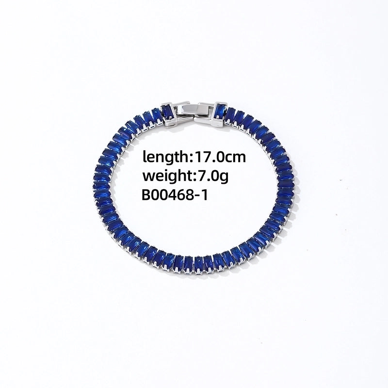 Copper K Gold Plated Rhodium Plated Shiny Plating Inlay Rectangle Zircon Bracelets