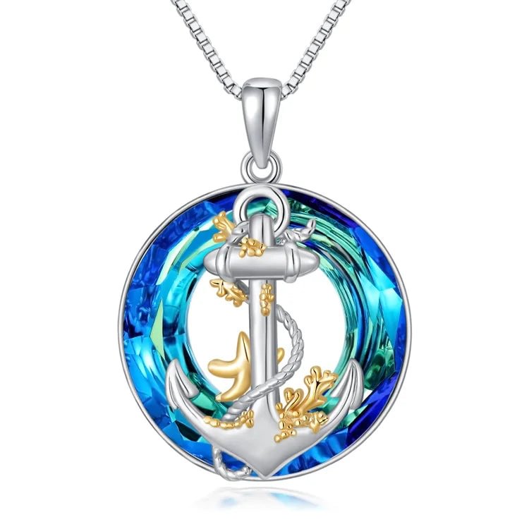 For Love - S925 Thanks for Always being There for Me Anchor And Starfish Crystal Circle Necklace