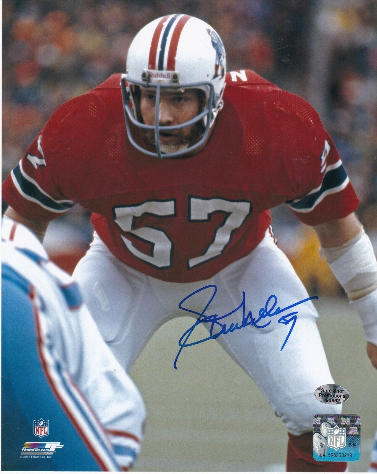 STEVE NELSON NEW ENGLAND PATRIOTS ACTION SIGNED 8x10