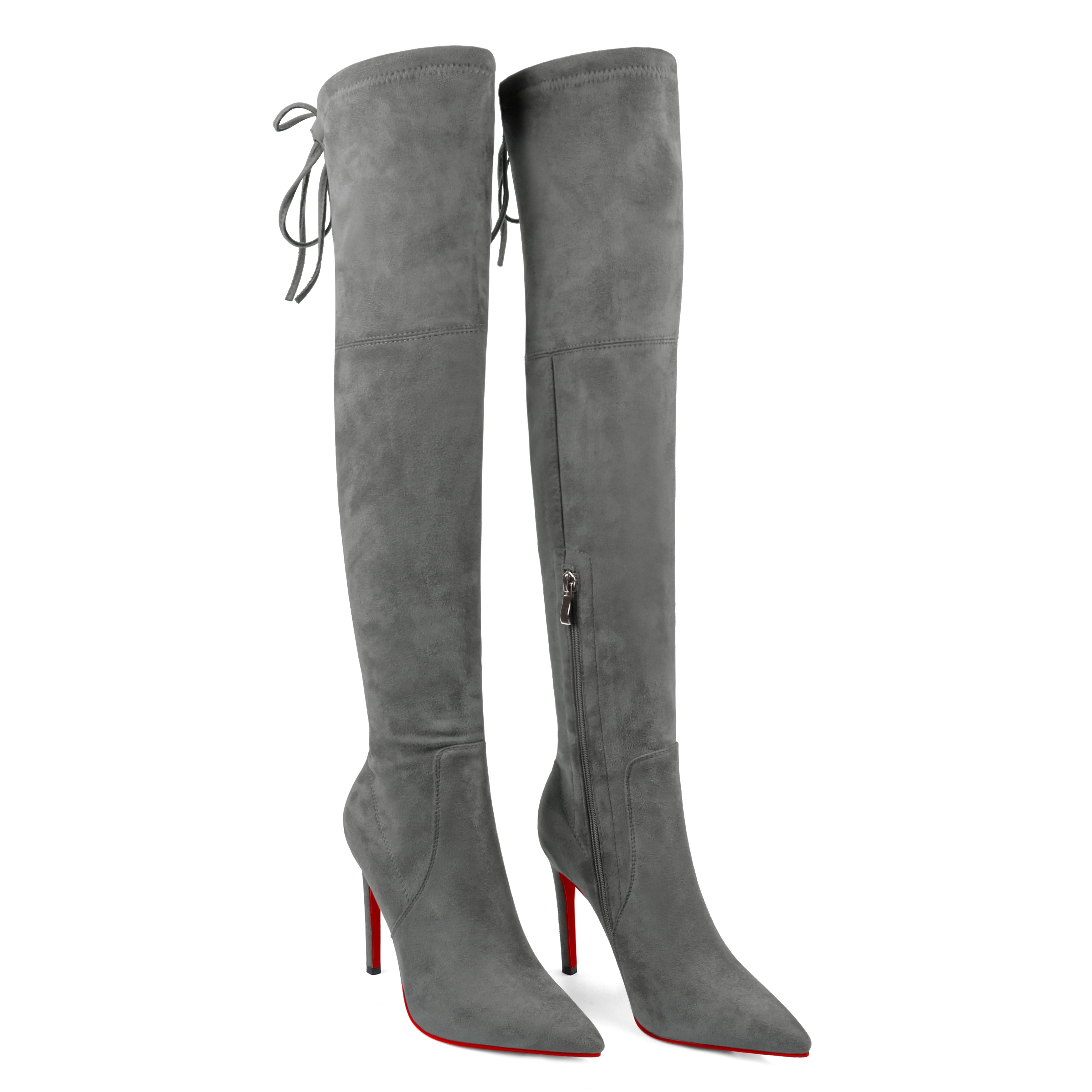 100mm/120mm Women's High Heels Red Bottoms Microsuede Over The Knee Boots
