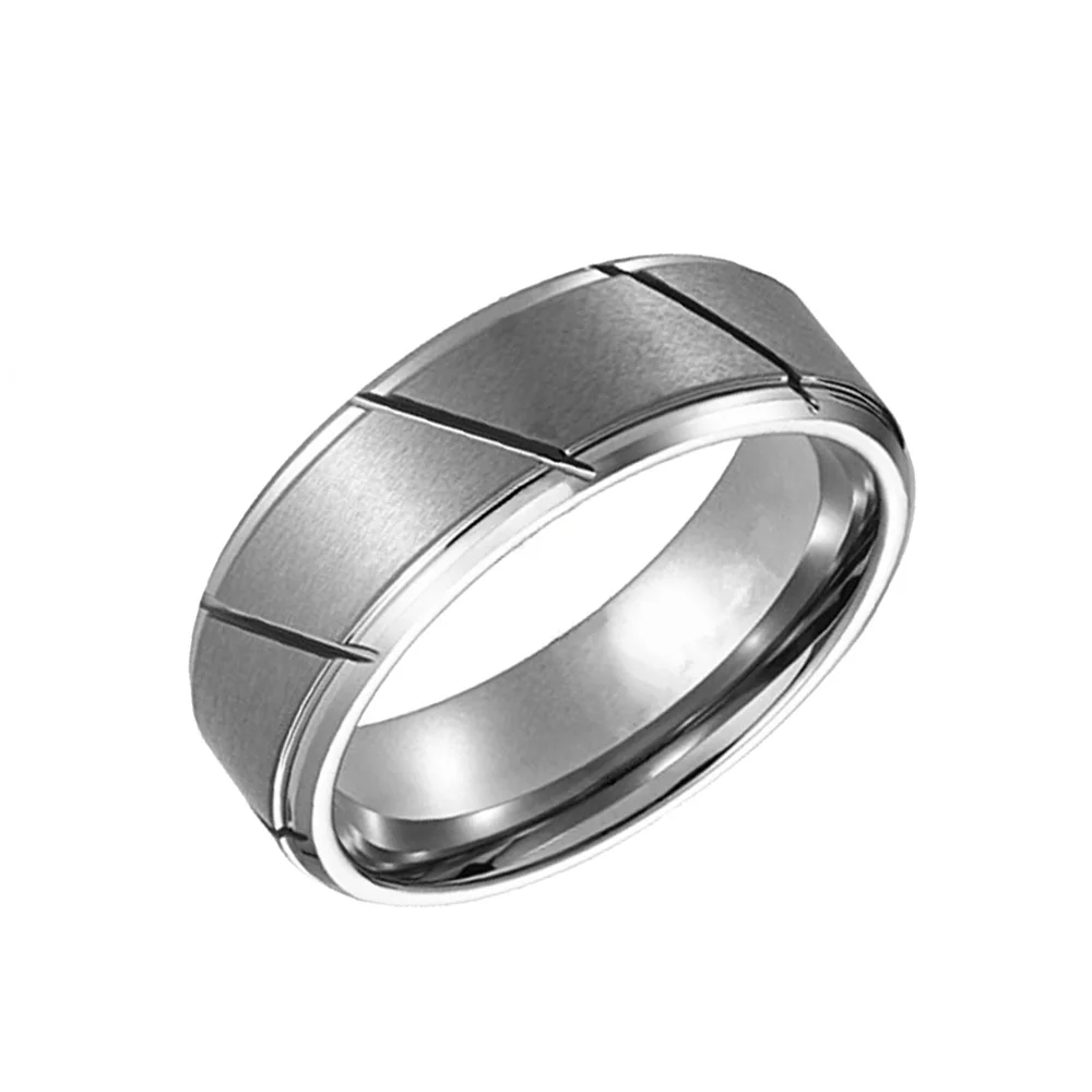 8MM Couples Silver Oblique Groove Matte Tungsten Carbide Ring ...