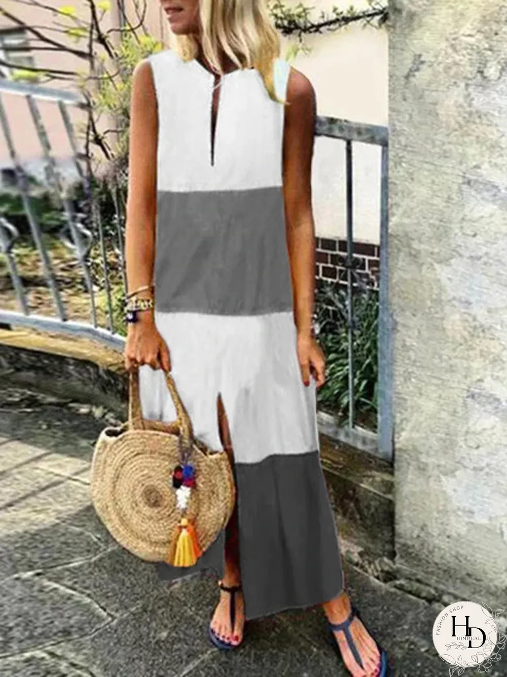 Color Block Tiered Maxi Dress