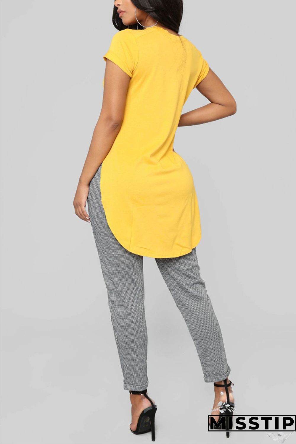 Gray Fashion Casual O Neck Short Sleeve Regular Sleeve Regular Solid Tops
