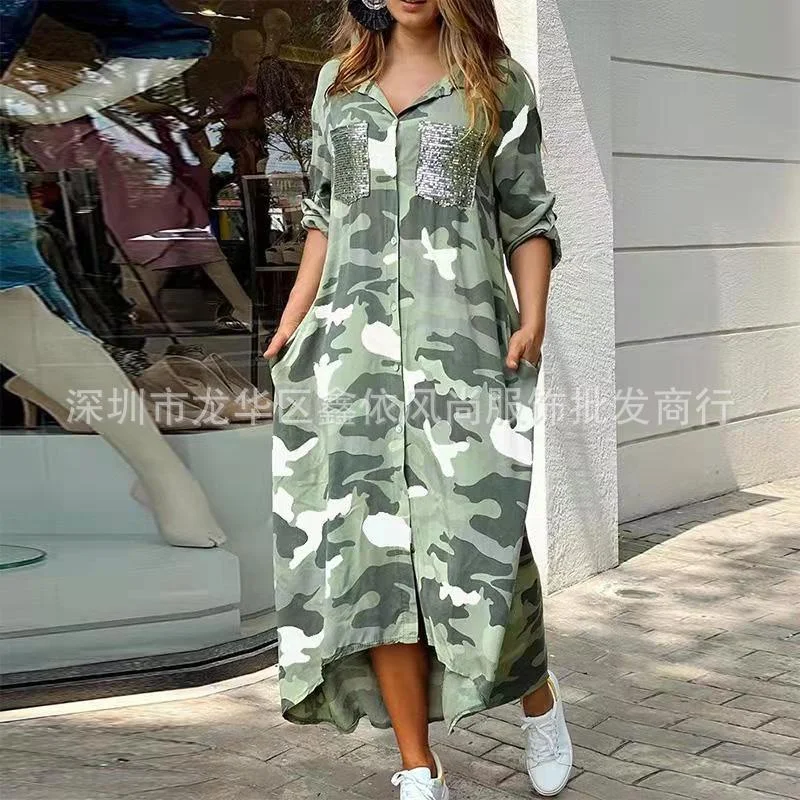 2021 new women's European and American casual fashion camouflage women's overcoat coat