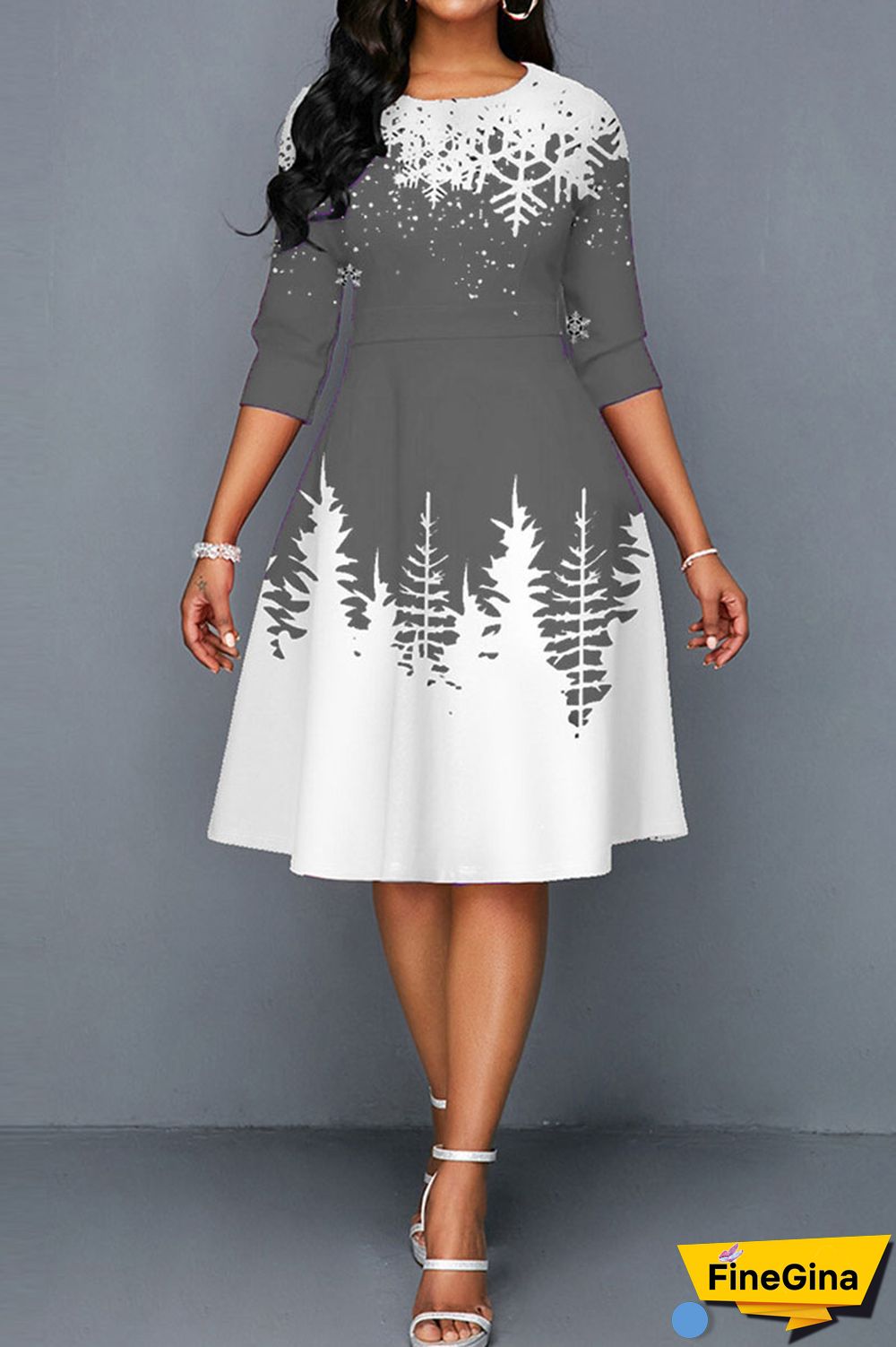 Green Casual Print Patchwork O Neck A Line Dresses