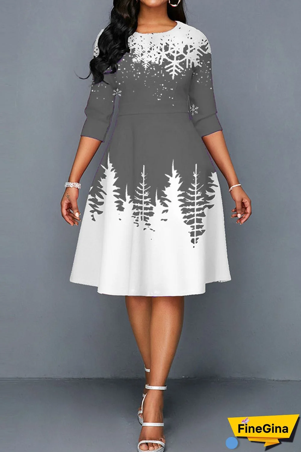 Green Casual Print Patchwork O Neck A Line Dresses