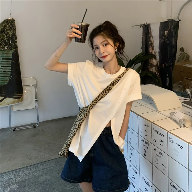 Uveng Uveng T-Shirt Female Summer Short Sleeve Design Sense 2023 New Irregular Loose Web Celebrity Student Coat Tide