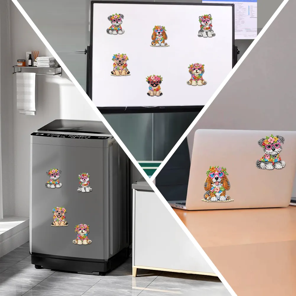 6Pcs Acrylic Dogs Diamond Painting Art Fridge Magnet for Car Mailbox Decor