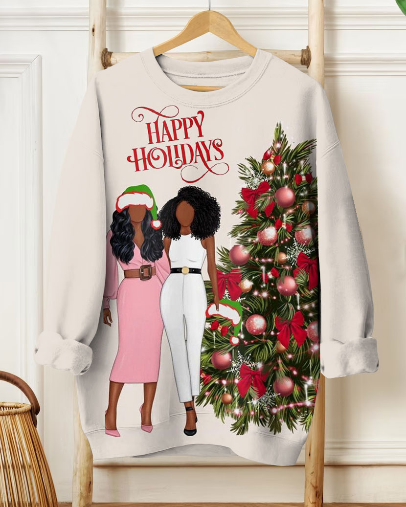 Women's Christmas Happy Holiday Print Long-sleeved Sweatshirt