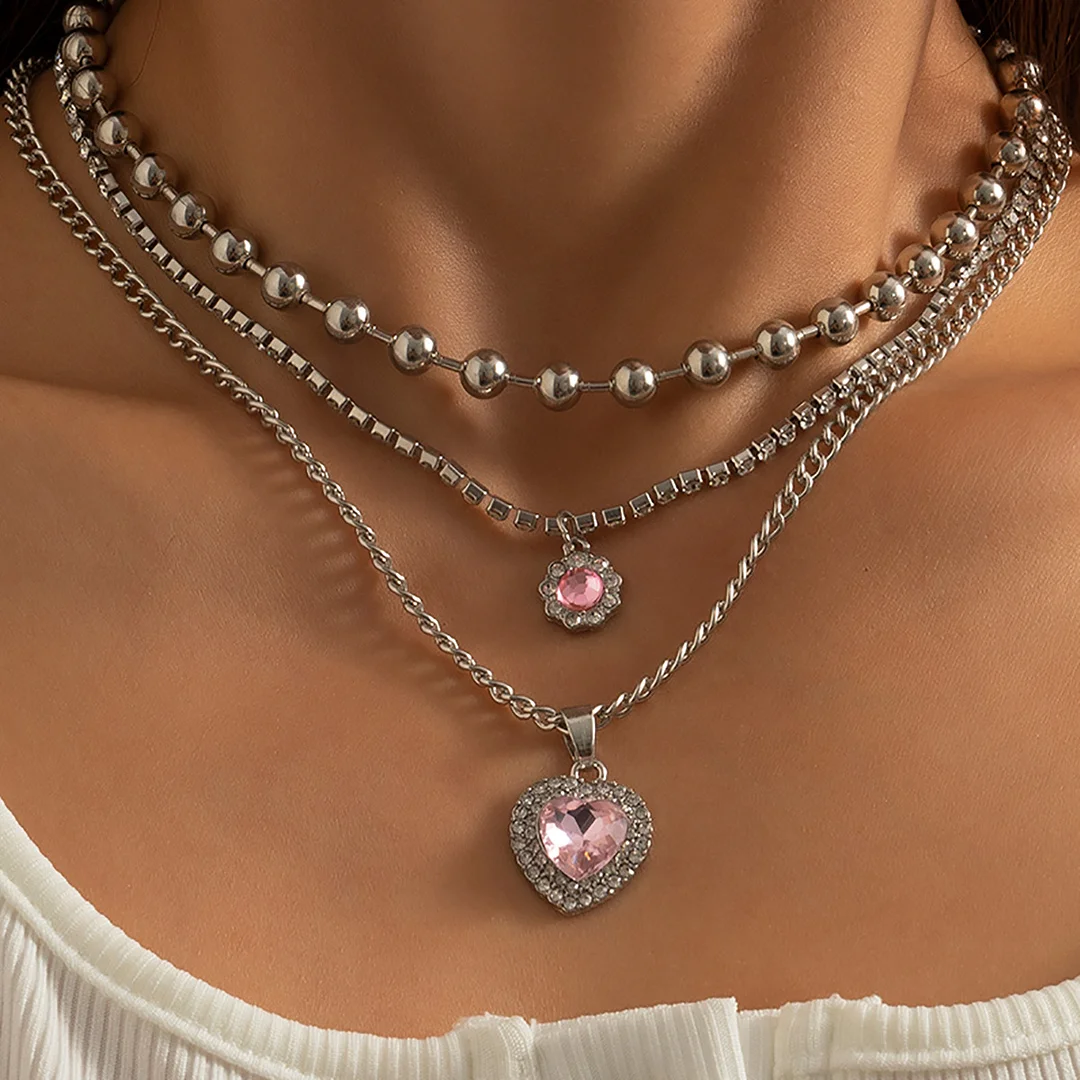 Metal necklace multiple set diamonds