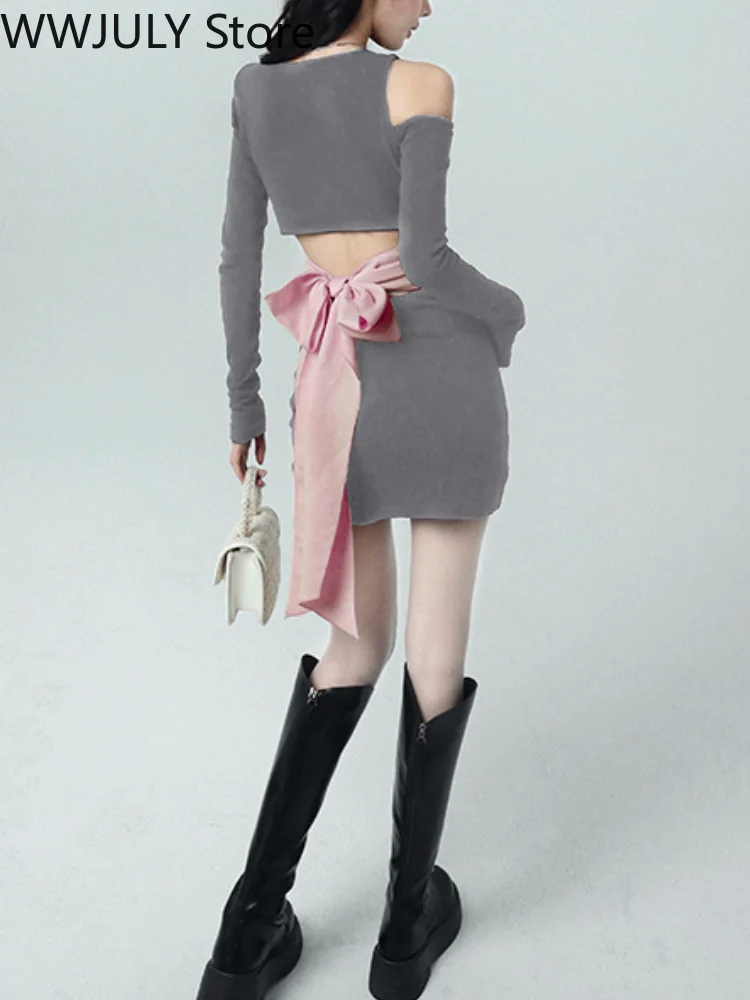 Breakj Knitted Y2k Mini Dress Woman Sexy Korean Style Sweater Dress Casual Pure Color Elegant Dress 2023 Spring Short Party