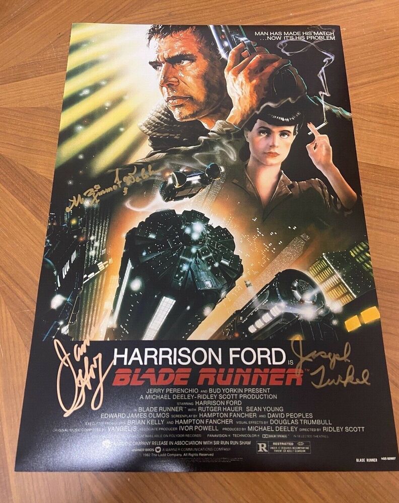 * BLADE RUNNER * signed 12x18 poster * JAMES HONG, M. EMMET WALSH & TURKEL * 7