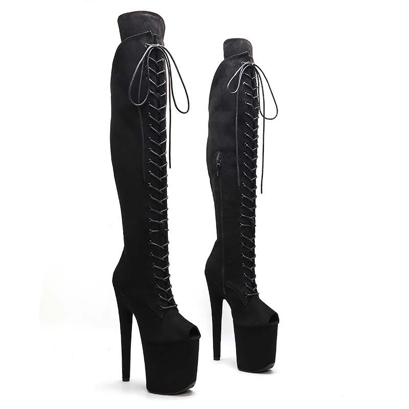 VCshoes Suede 20CM/8inches Suede Upper Pole Dancing Shoes High Heel Platform Boots Pole Dance Boots Knee High Boots