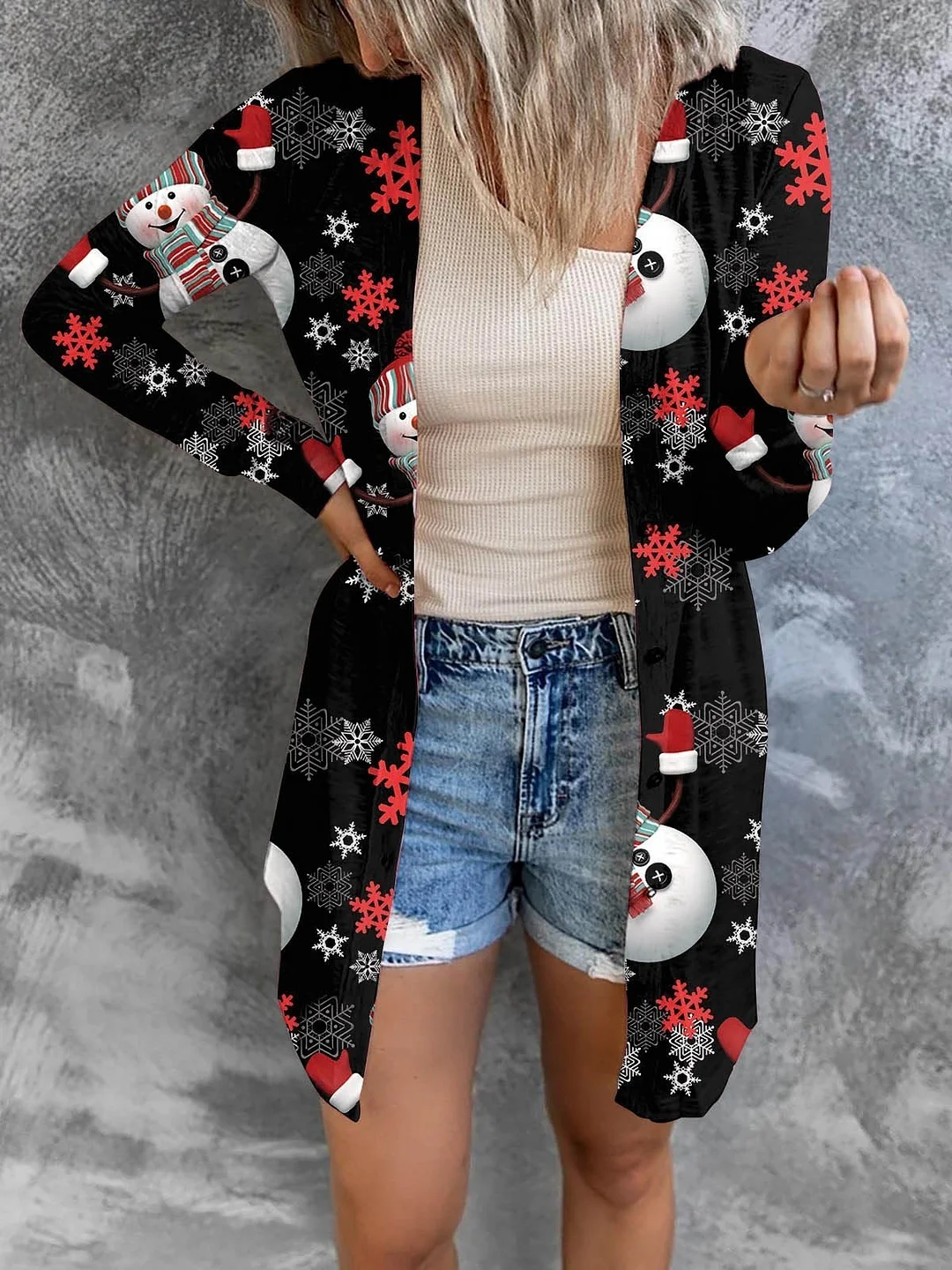 Women's Christmas Printing Fashion Button Long Sleeve Cardigan