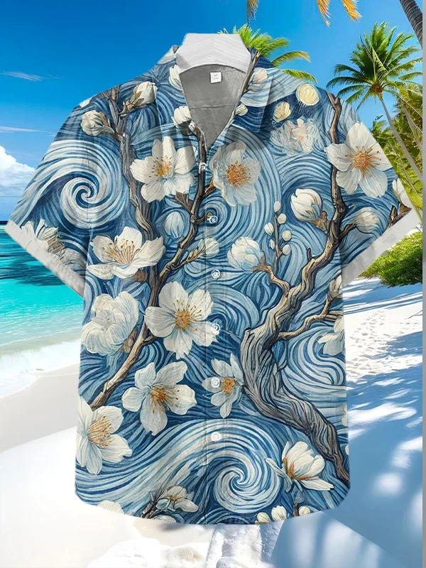 Men's Abstract Art Flowers Print Shirt