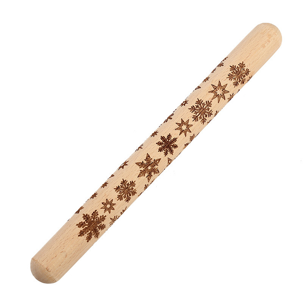 

Christmas Embossing Rolling Pin Solid Wood Dough Press Stick Kitchen Tool, 501 Original