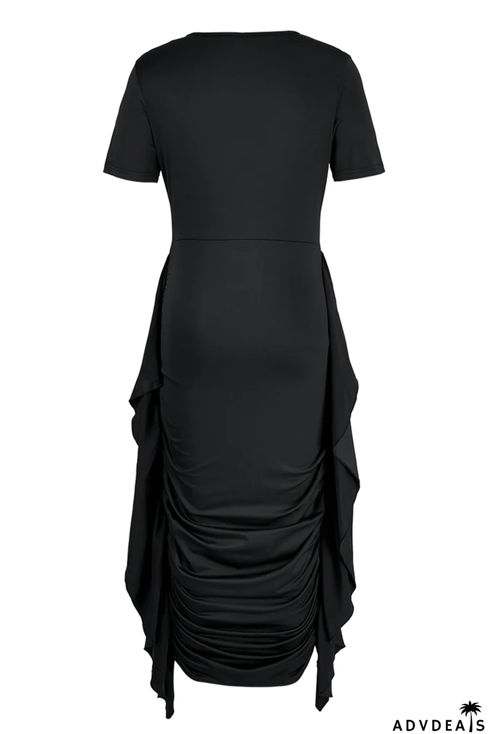 Brown Fashion Solid Flounce Fold O Neck Pencil Skirt Dresses