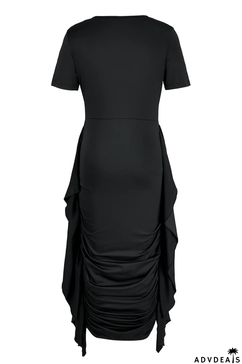 Brown Fashion Solid Flounce Fold O Neck Pencil Skirt Dresses