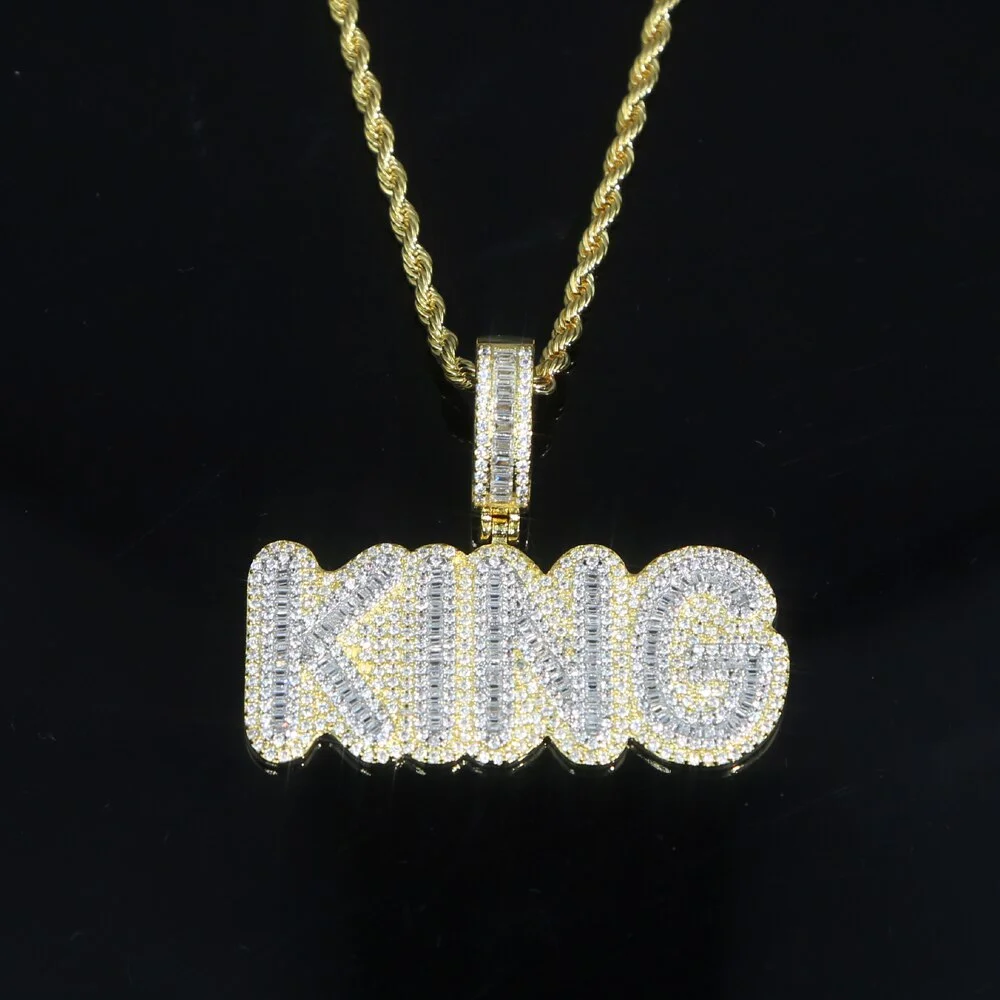Iced Out Letters KING Pendant Necklace Men's Hip Hop Jewelry-VESSFUL