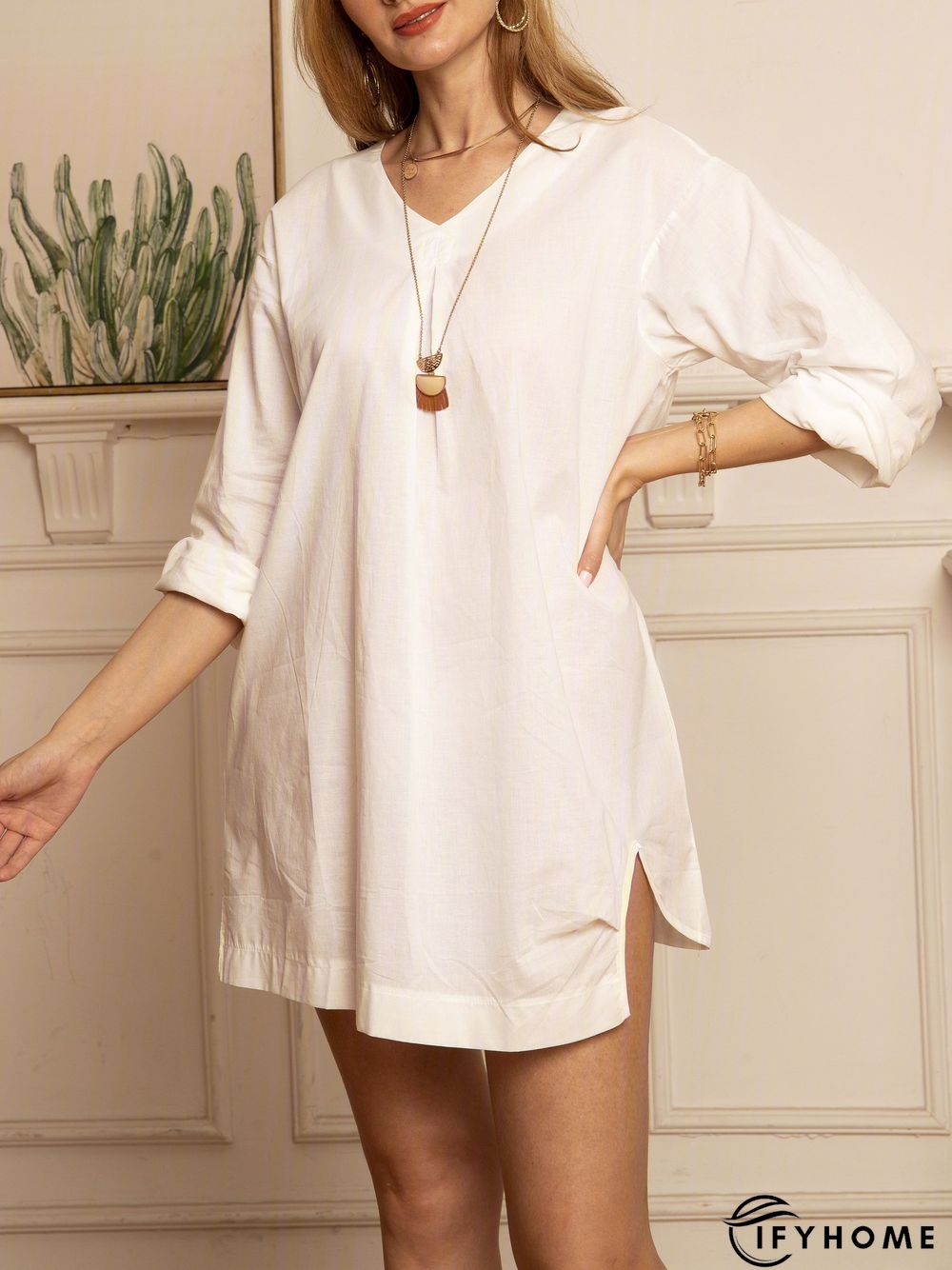 Casual Long Sleeve Cotton Solid Casual Tops | IFYHOME