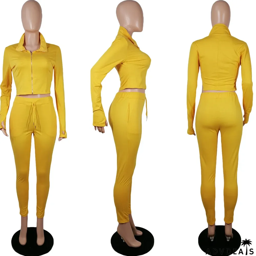 Finger Sleeve Casual Sports Two-piece Suit