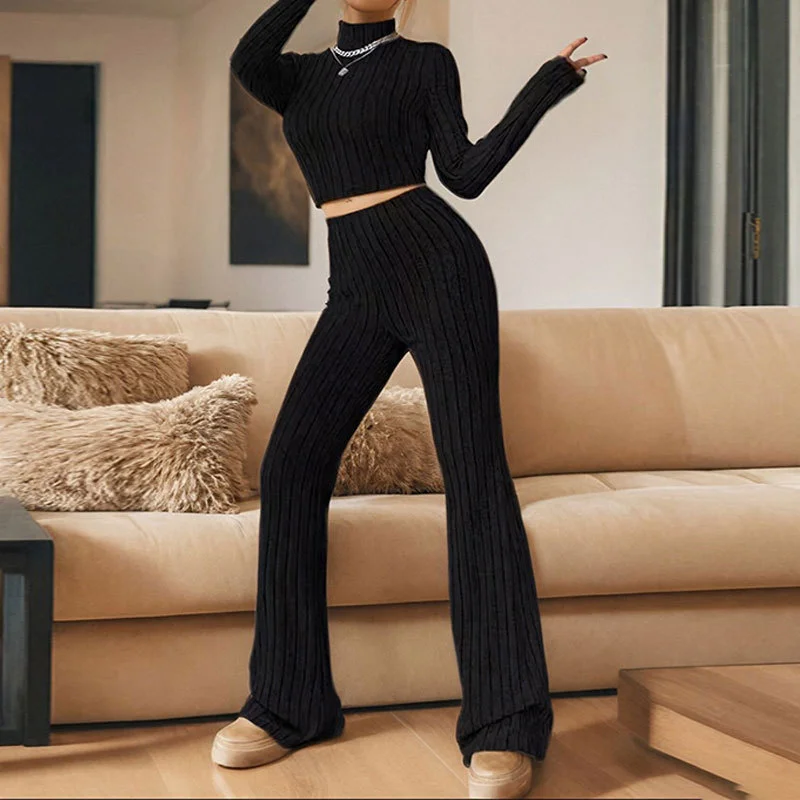 Uveng Uveng 2024 Autumn Suit New Women's Temperament Pure Color Slim Long Sleeve Bell Pants Fashion Suit