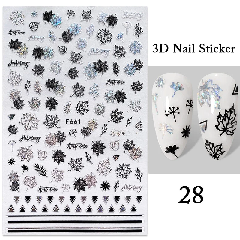 Iridescent Feathers 3D Nail Stickers Holographic Laser Flower Leaf Stickers Spring Summer Slider For Nails Manicures Decoration-Nail Inspo
