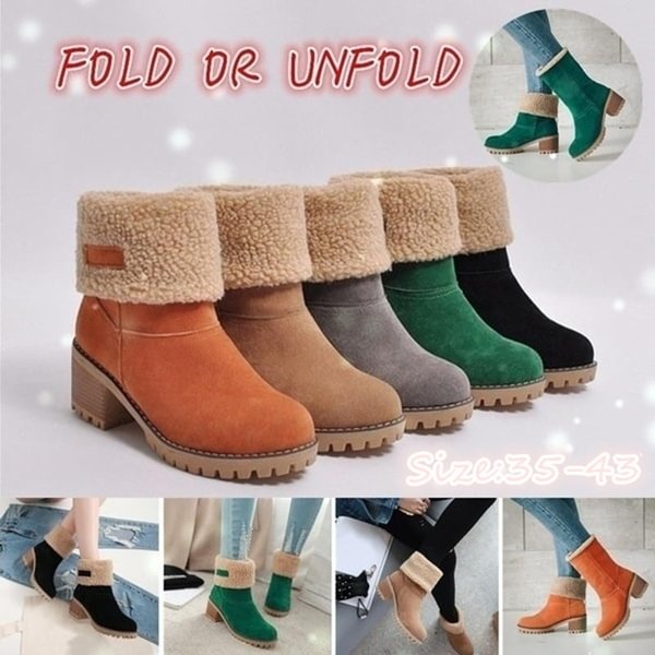 2 Ways To Wear!New Women's Suede Mid Calf Ankle Boots Winter Warm Anti Slip Waterproof Chunky Heel Snow Boots - Shop Trendy Women's Fashion | TeeYours