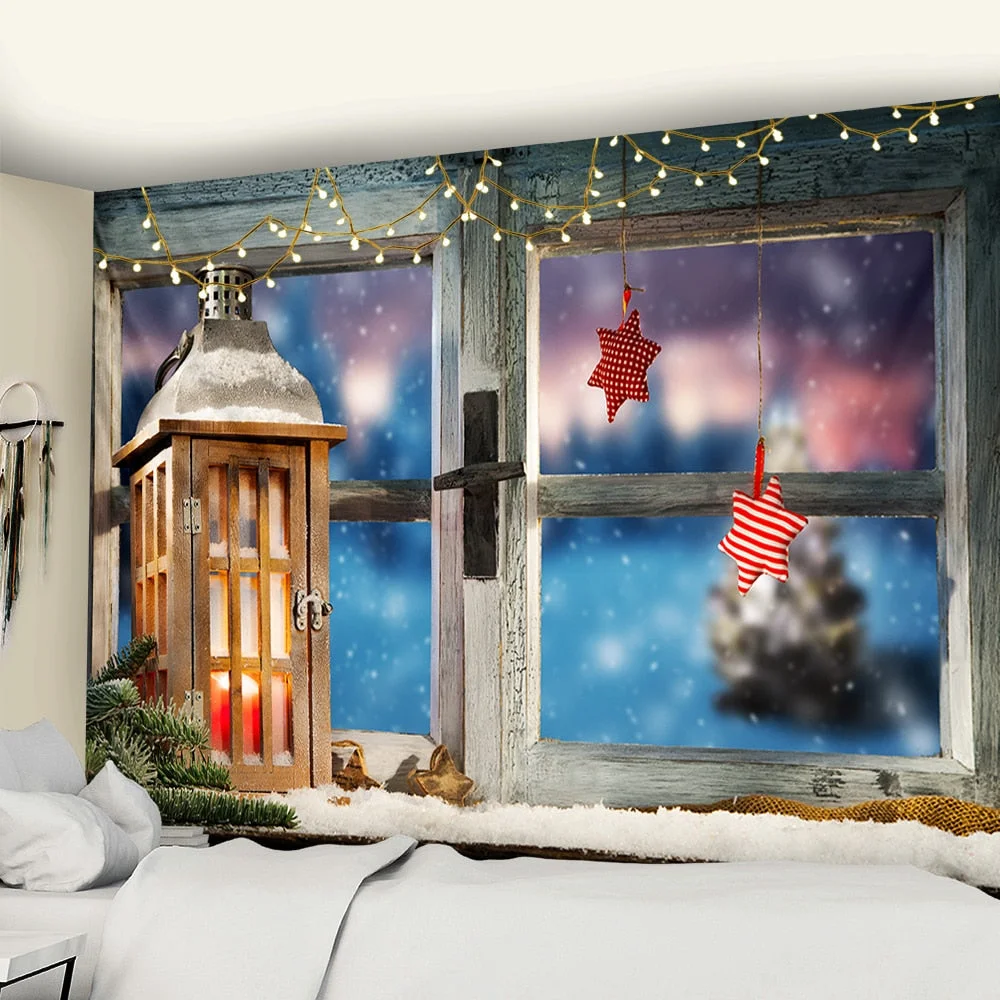 Christmas Popular Hanging Cloth False Window Scenery Outside The Window Tapestry Home Decoration Christmas Gift