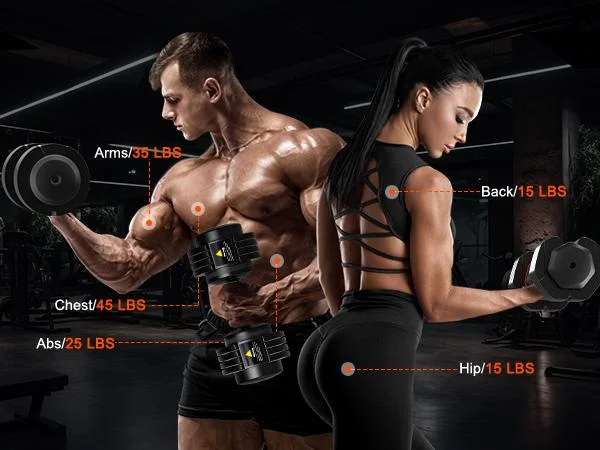 Product Introduction of Bearbro 5-25LB / 15-55LB Adjustable Dumbbell for Home Gym Equipment, 5 in 1 Quickly Adjustable Weights Plates and Rack, Hand Weights Suitable Women and Men, Full Body Workout Fitness 12