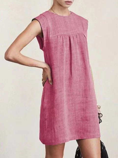 Women Half Sleeve V-neck Solid Color Dress