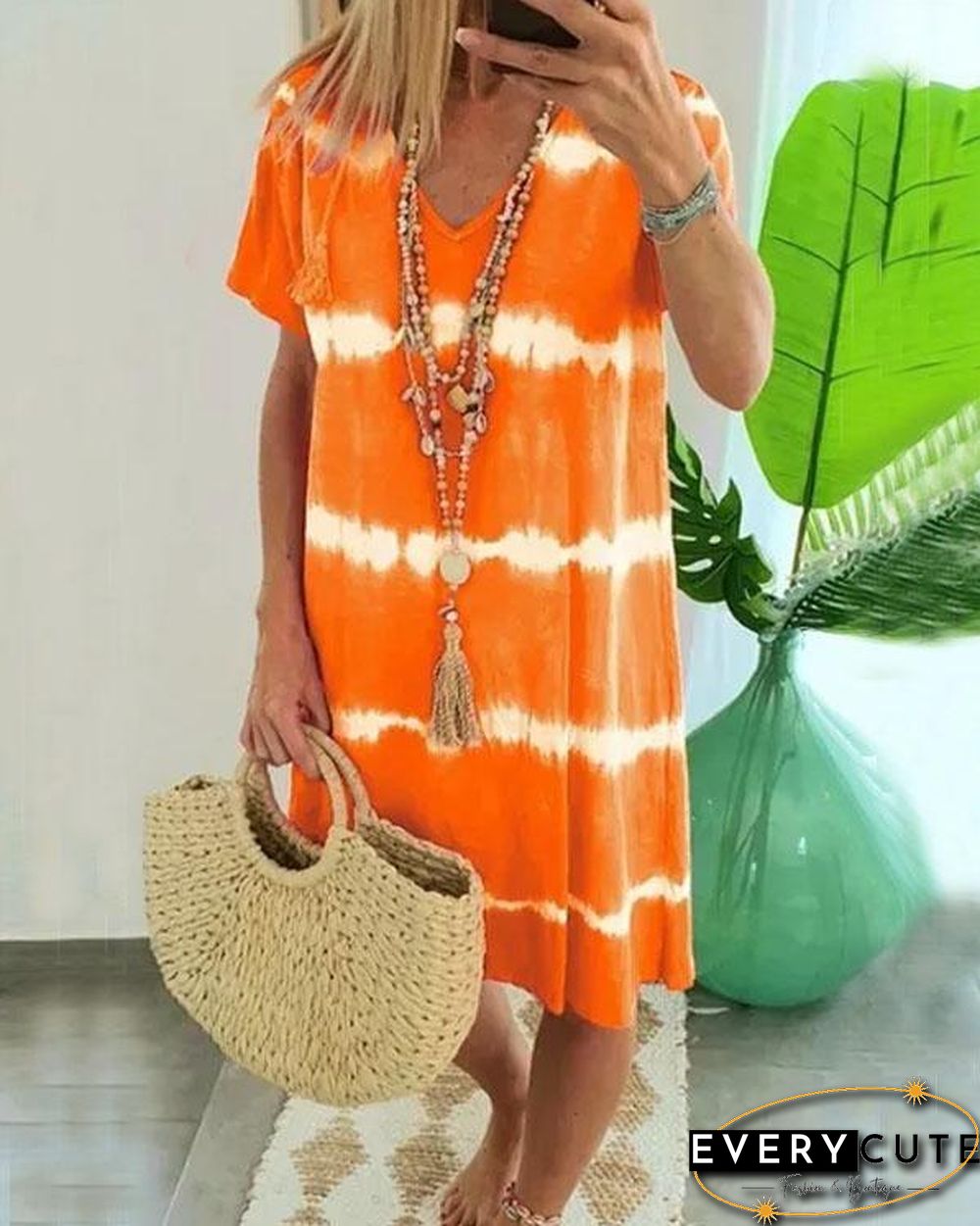 Felidress.com Tie Dye Striped Loose Mini Dress