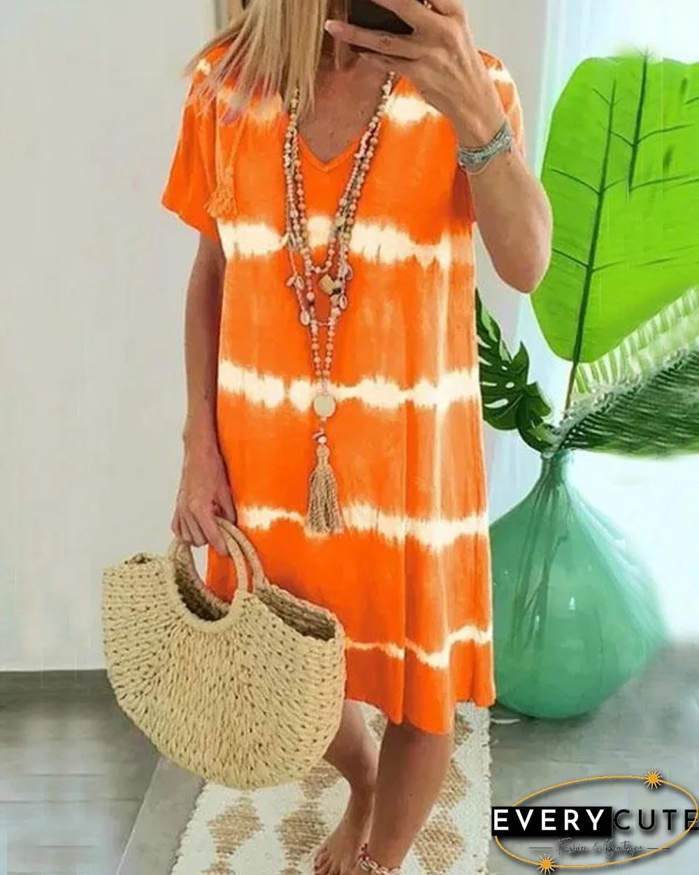 Felidress.com Tie Dye Striped Loose Mini Dress