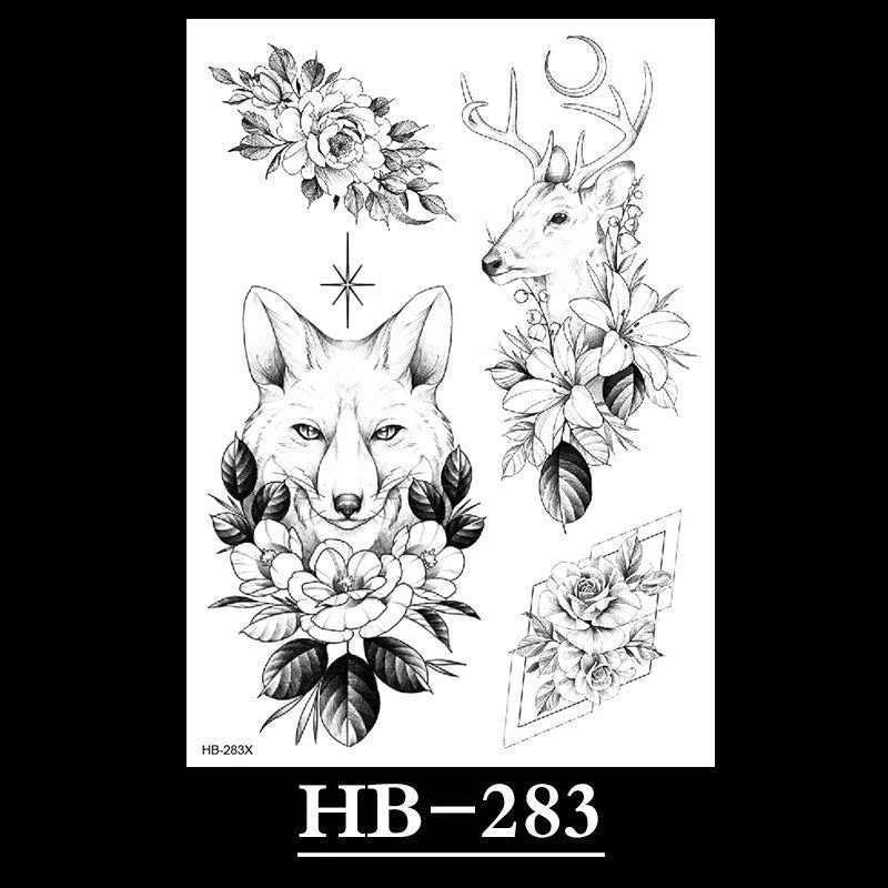 New Temporary Tattoos for Women Flower Sketch Tattoo Stickers Black and White Arm Art Snake Stickers Waterproof and Sweat Tattoo
