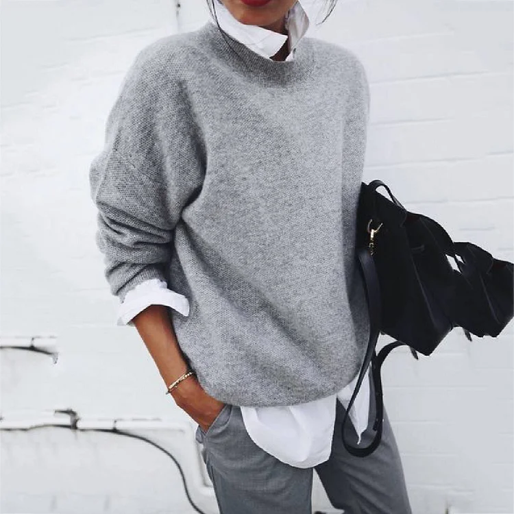 Shirt Collar Long Sleeve Fake Two Piece Sweater