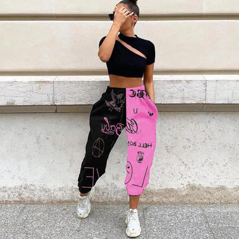 Pants Women Skull Print High Waist Elastic Wide Leg Pants Streetwear Woman Baggy Sweatpants Harajuku Loose Joggers Trousers