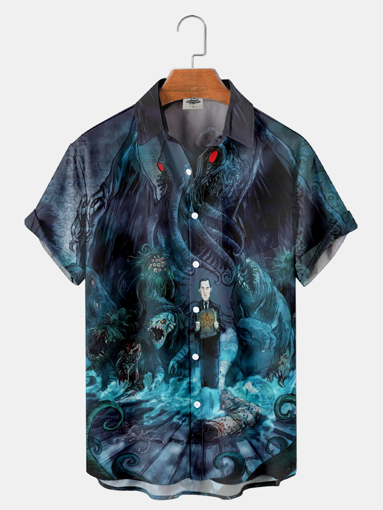 Men'S Classic Monster Cthulhu Howard Phillips Lovecraft Printed Shirt PLUSCLOTHESMAN