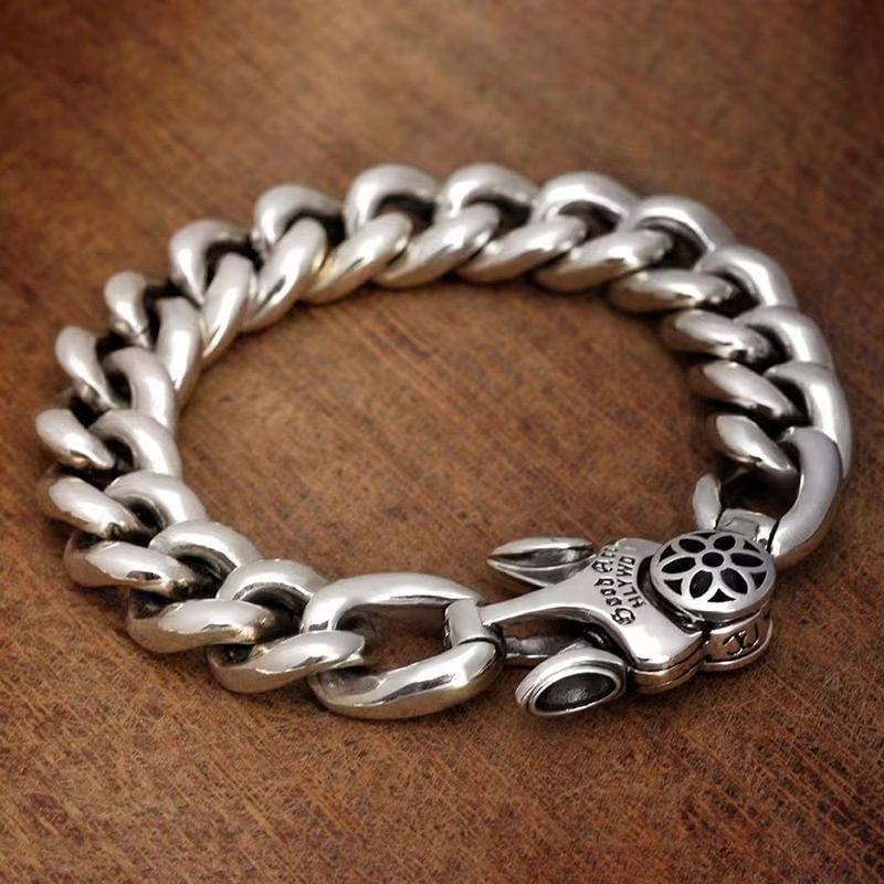 925 Silver Vintage simple heavy men's ring bracelet