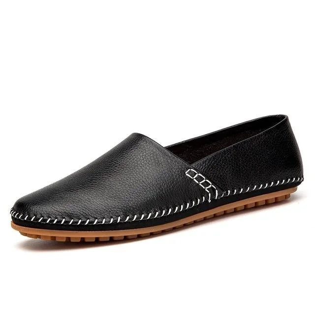 Men Non-slip Fashion Slip On Genuine Leather Flats Moccasins Loafers Shoes | EGEMISS
