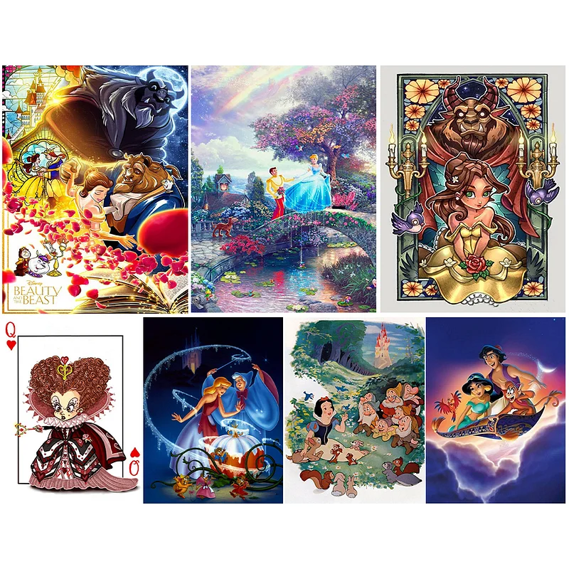 Karyees Disney Princess DIY 5D Diamond Painting by Numbers Kits 14x20 inch DIY 5D Diamond Canvas Painting by Number Full Drill Crystal Rhinestone