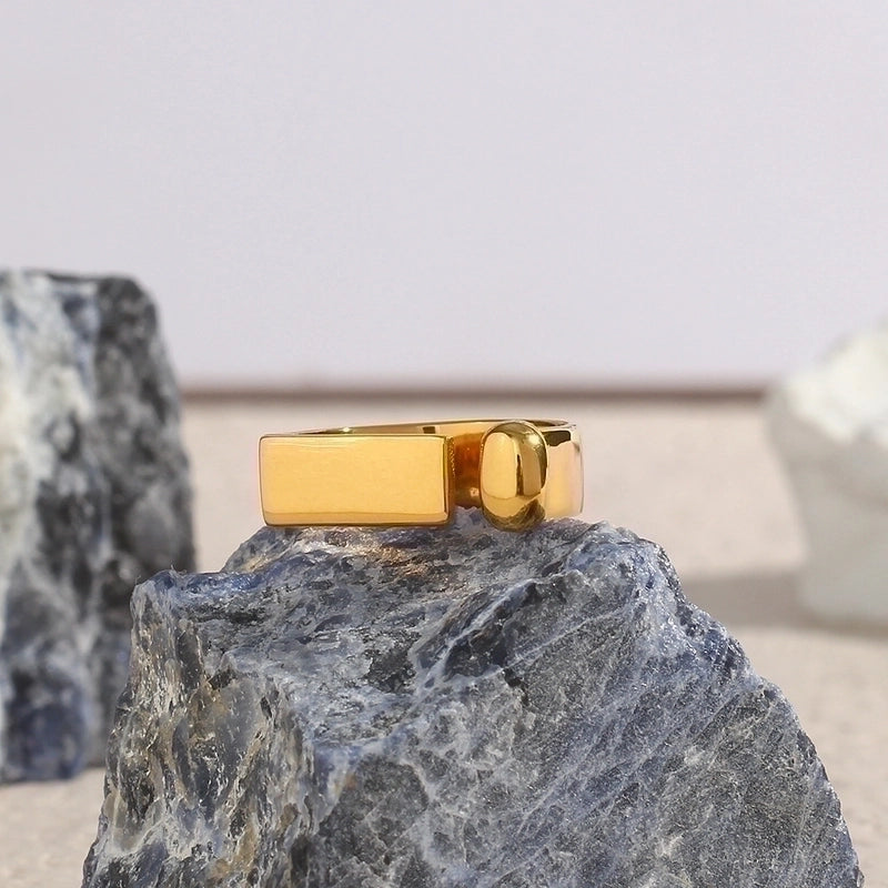 Retro Geometric 304 Stainless Steel 18K Gold Plated Open Ring
