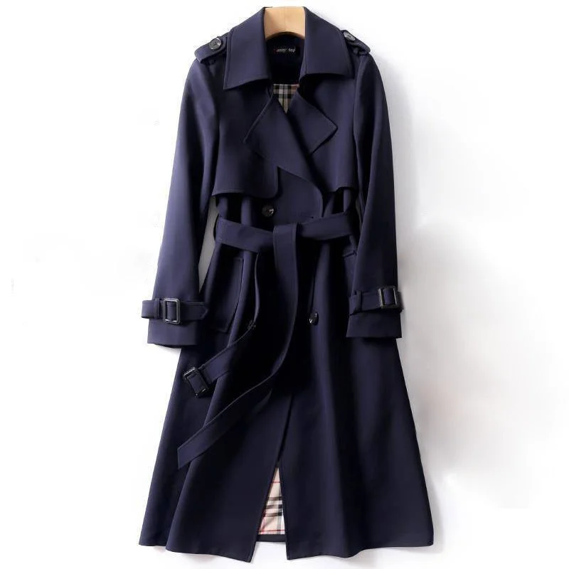 NEEDBO Windbreaker Women's Mid-length Trench Coat Harajuku Preppy Style Double-Breasted Loose Polo Collar Coat Korean Vintage